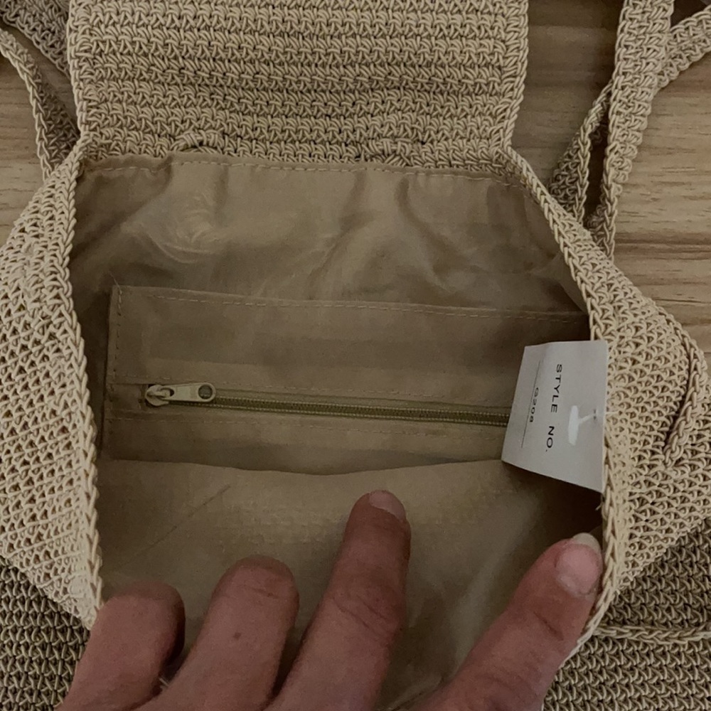 Knit Drawstring Beige Woven Backpack - image 6